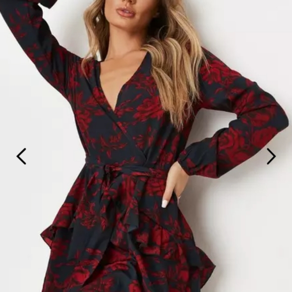 New Sexy Chic Floral Wrap Long Sleeve Mini Dress - Picture 3 of 13
